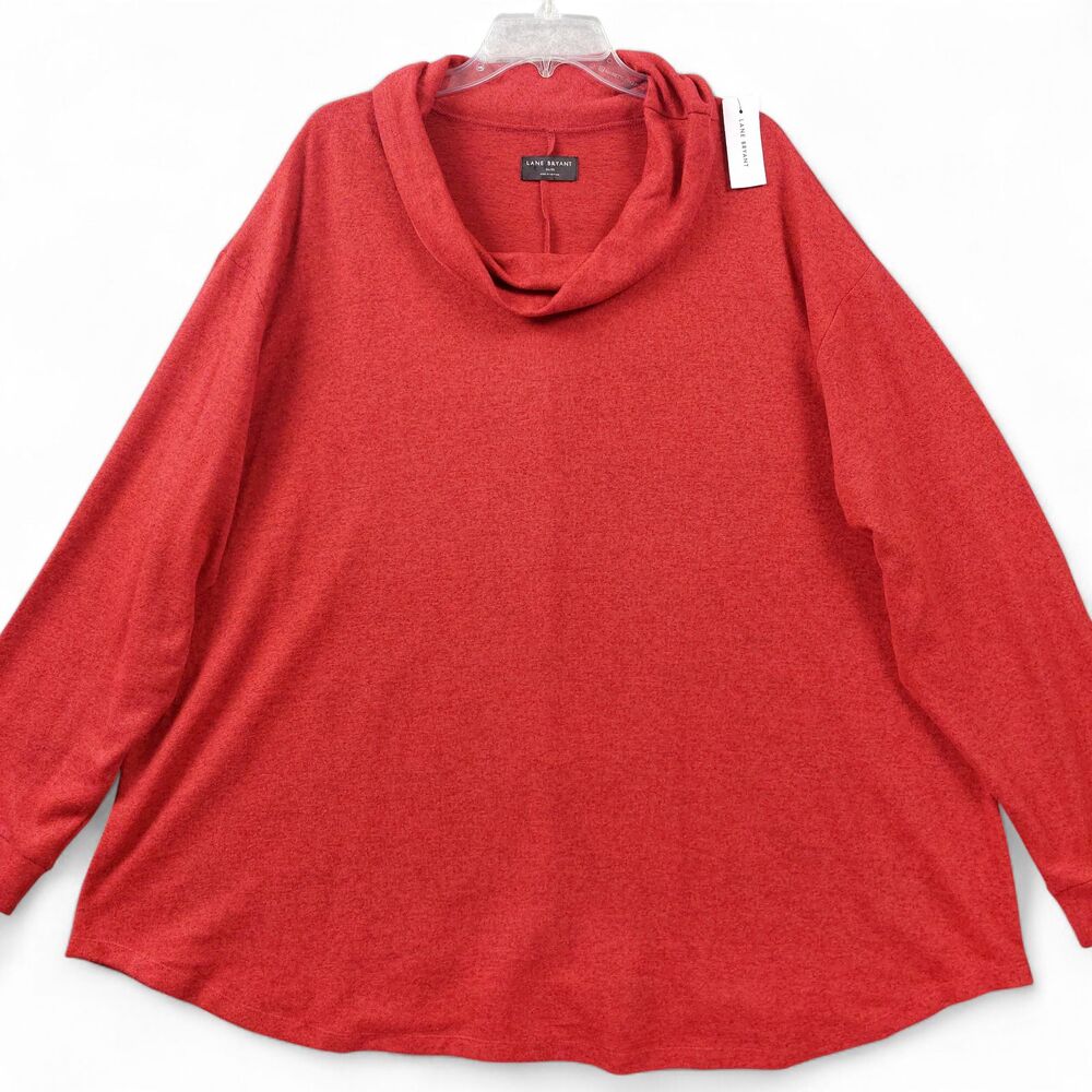 Lane Bryant Shirt Womens 26/28 Red Cowl Neck Long Sleeve Tunic Plus Size Knit